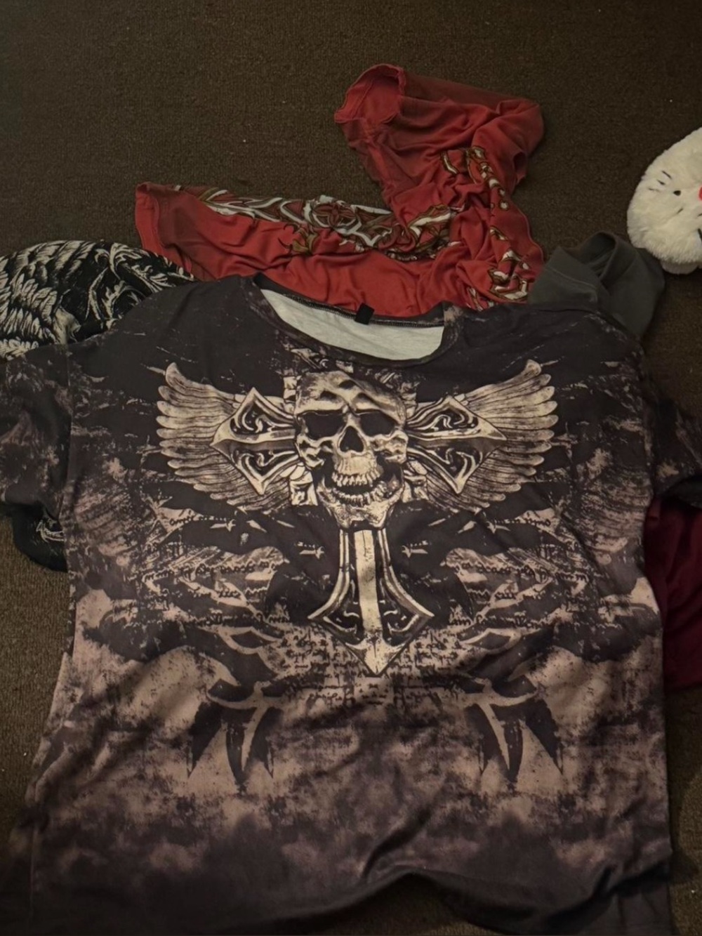 Gothic Skull Cross Graphic Tee Size L